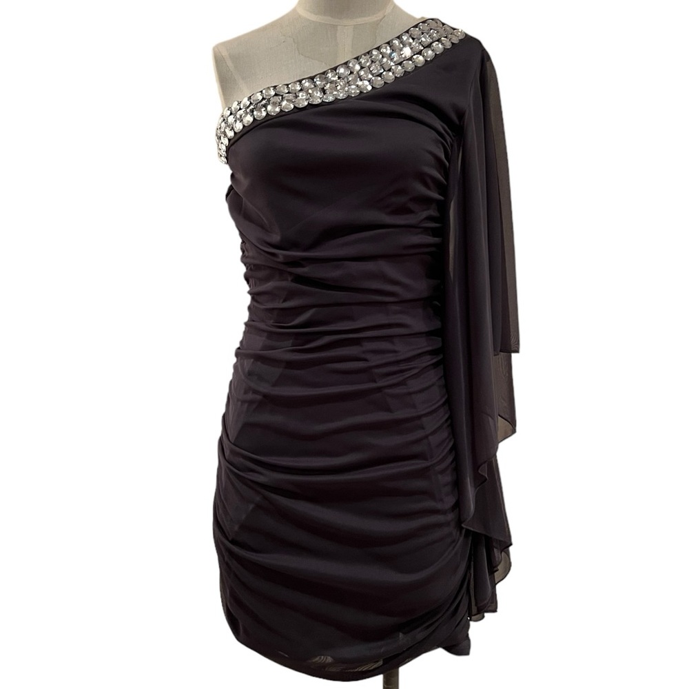 Ruby Rox One Shoulder Rimestone Neckline Dress